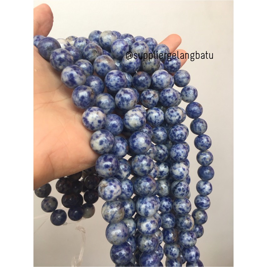 bahan gelang batu kalung sodalite 14mm renceng akik alam biru natural fashion aksesoris craft supply