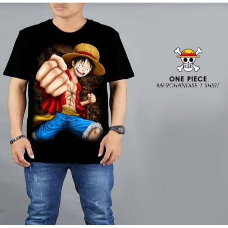 kaos pria terbaru kaos distro gambar Onepiece Luffi tinju