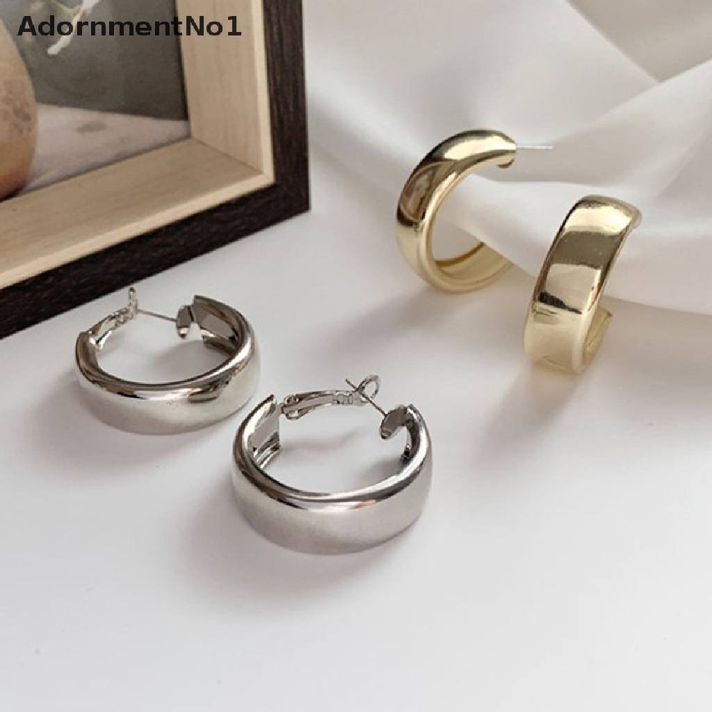 (AdornmentNo1) 1 Pasang Anting Bulat Warna Silver / Gold Untuk Wanita