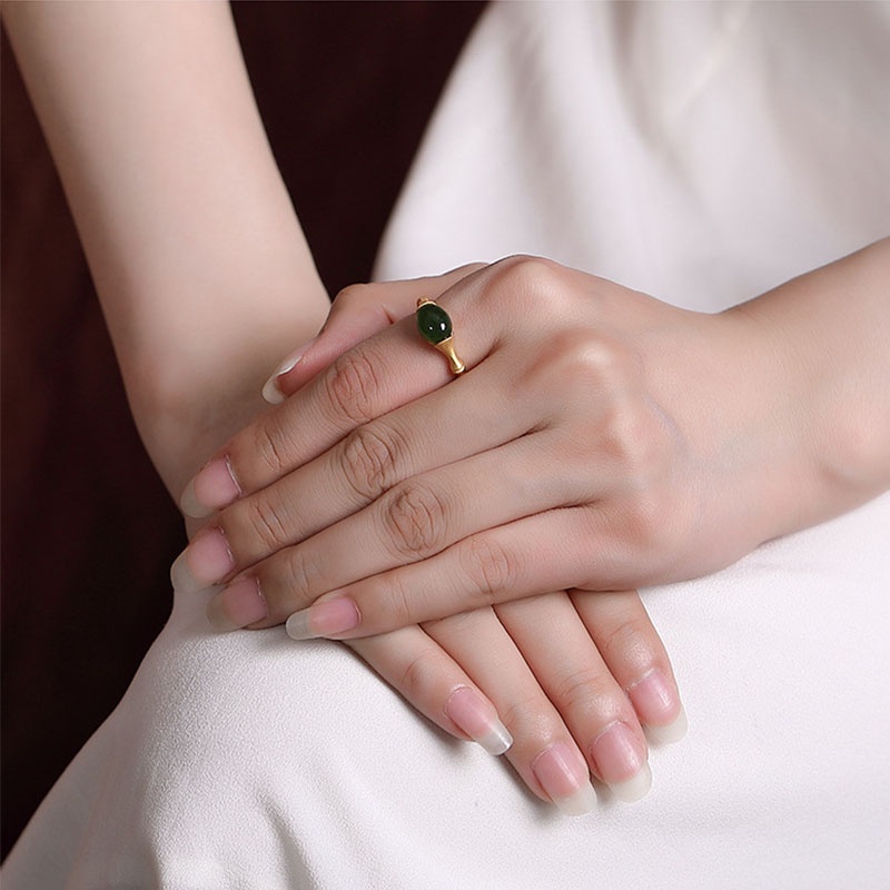 Cincin Bahan Bambu Giok Hetian Alami Gaya vintage Untuk Wanita