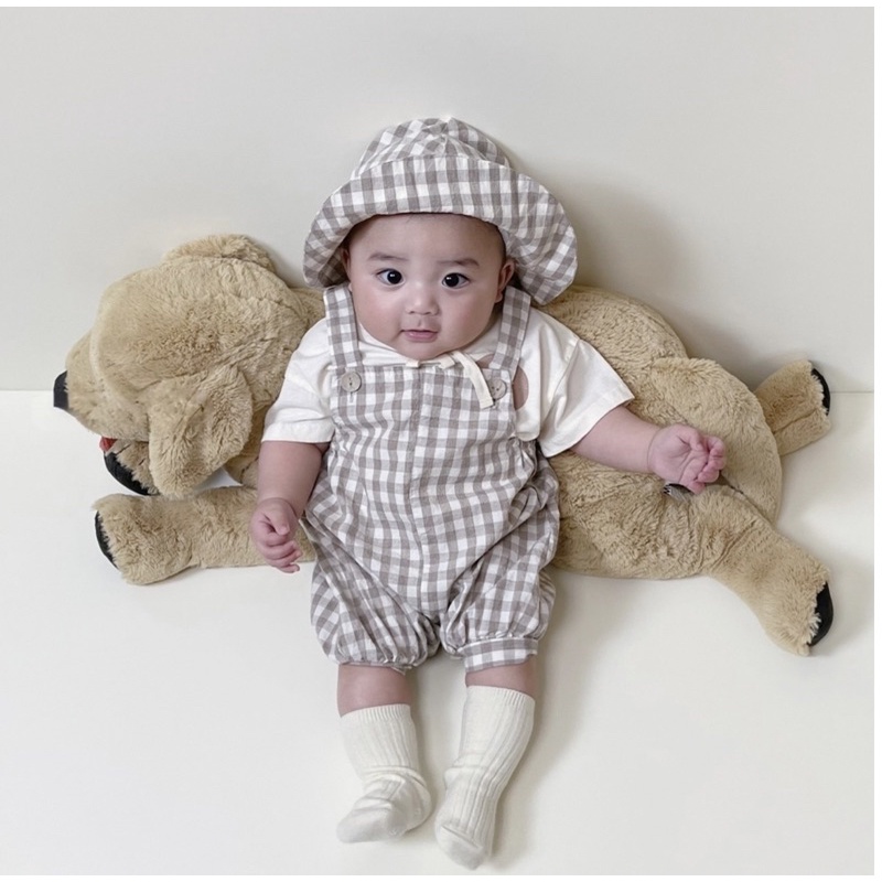 Lion polka/square overall bayi laki laki korea