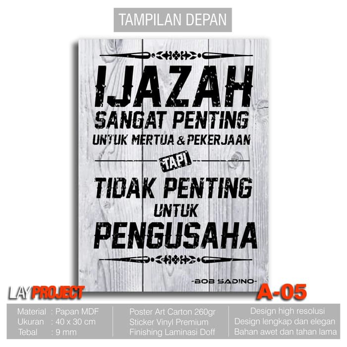 Promo Hiasan Dinding Poster Kayu - Quotes/Quotes Bob Sadino Pengusaha A-05 Murah