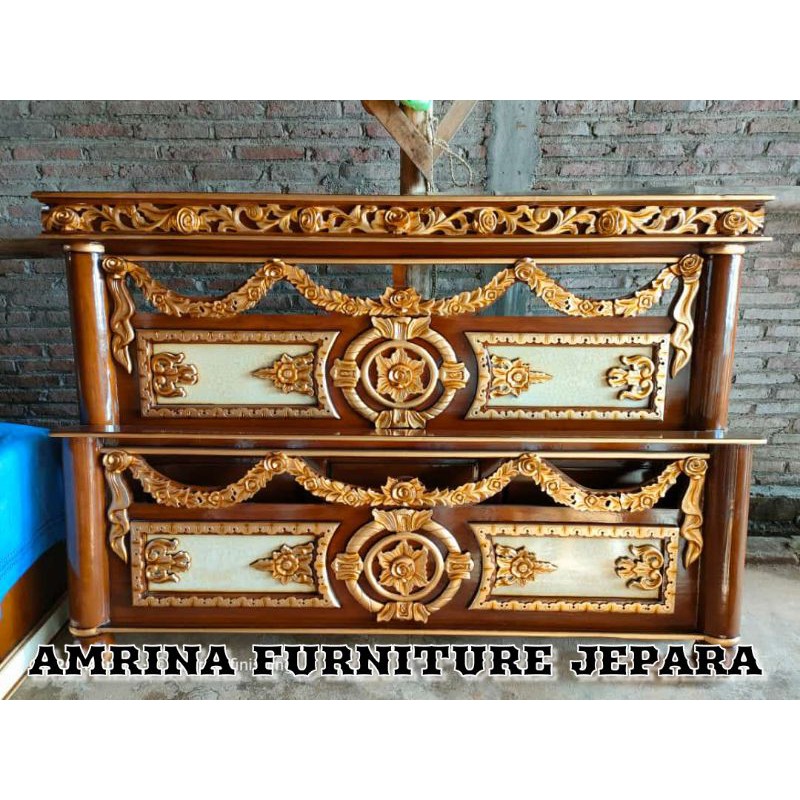 dipan tempat tidur mawar slendang kayu jati asli, dipan ukir mebel jepara