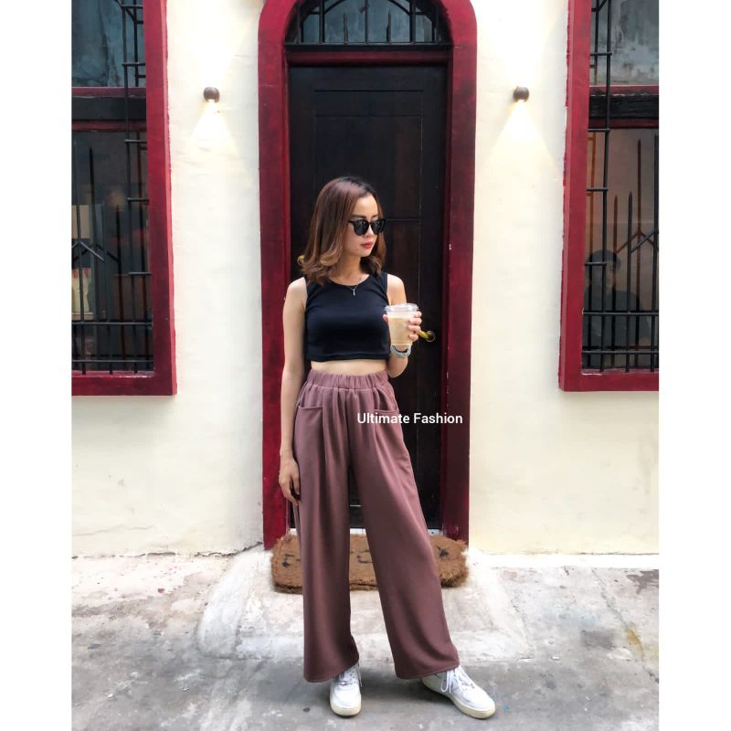 Celana Kulot Loose Pants Knit Korea Cullote Highwaist HW Wanita Import Premium Model Korea Kekinian Real Pict 0841 Cindy