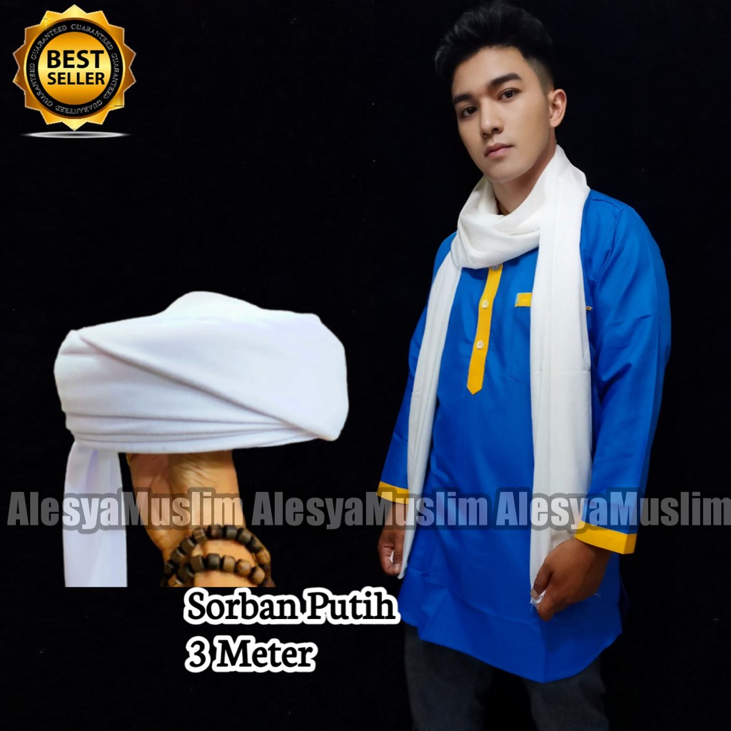 sorban rayon putih panjang 3meter/lebar 1meter sorban habib ustads/bahan katun rayon/bisa COD