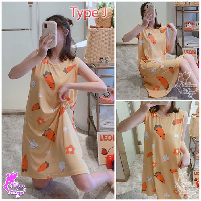 Daster Kaos Murah Tanpa Lengan Wanita Sexy Sleepwear-J