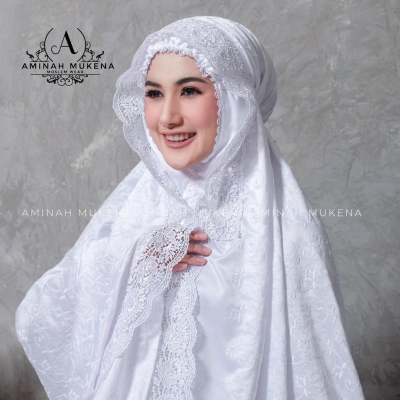 MUKENA DEWASA JUMBO MUKENAH SUTRA PREMIUM JILBAB PUTIH RENDA SYAHRINI TELENGKUNG RUKUH MOTIP BORDIR 