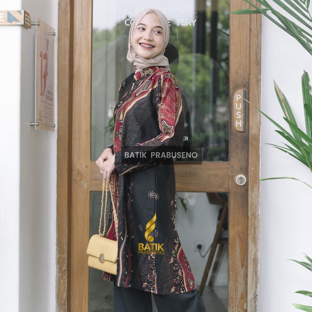 Tunik Motif Gusti Atasan Baju Batik Wanita Lengan Panjang Prabuseno Modern Premium Jumbo Big Size Fu