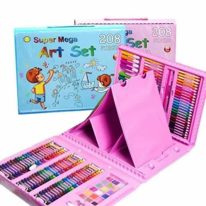 viral crayon set anak / Super Mega Art Set isi 208pcs warna pensil krayon Crayon Mewarnai / alat gambar mewarnai  /alat lukis cat air hadiah anak