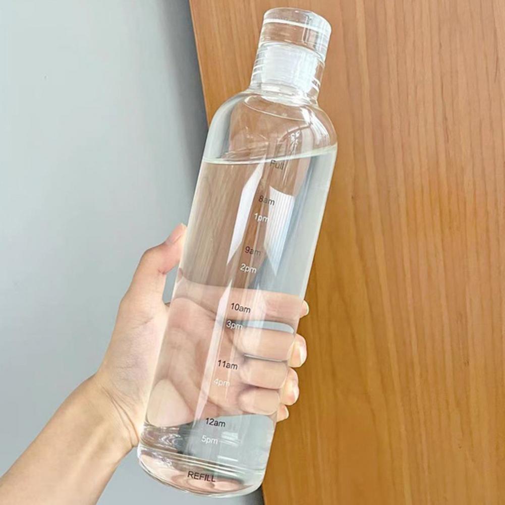 Botol Minum Kaca Bening Aesthetic 500 ml Dengan Penanda Waktu