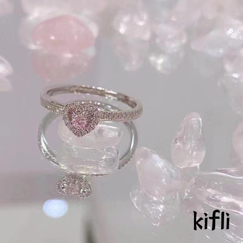 Cincin Wanita Bentuk Hati Warna Pink Untuk Hadiah Valentine / Ulang Tahun