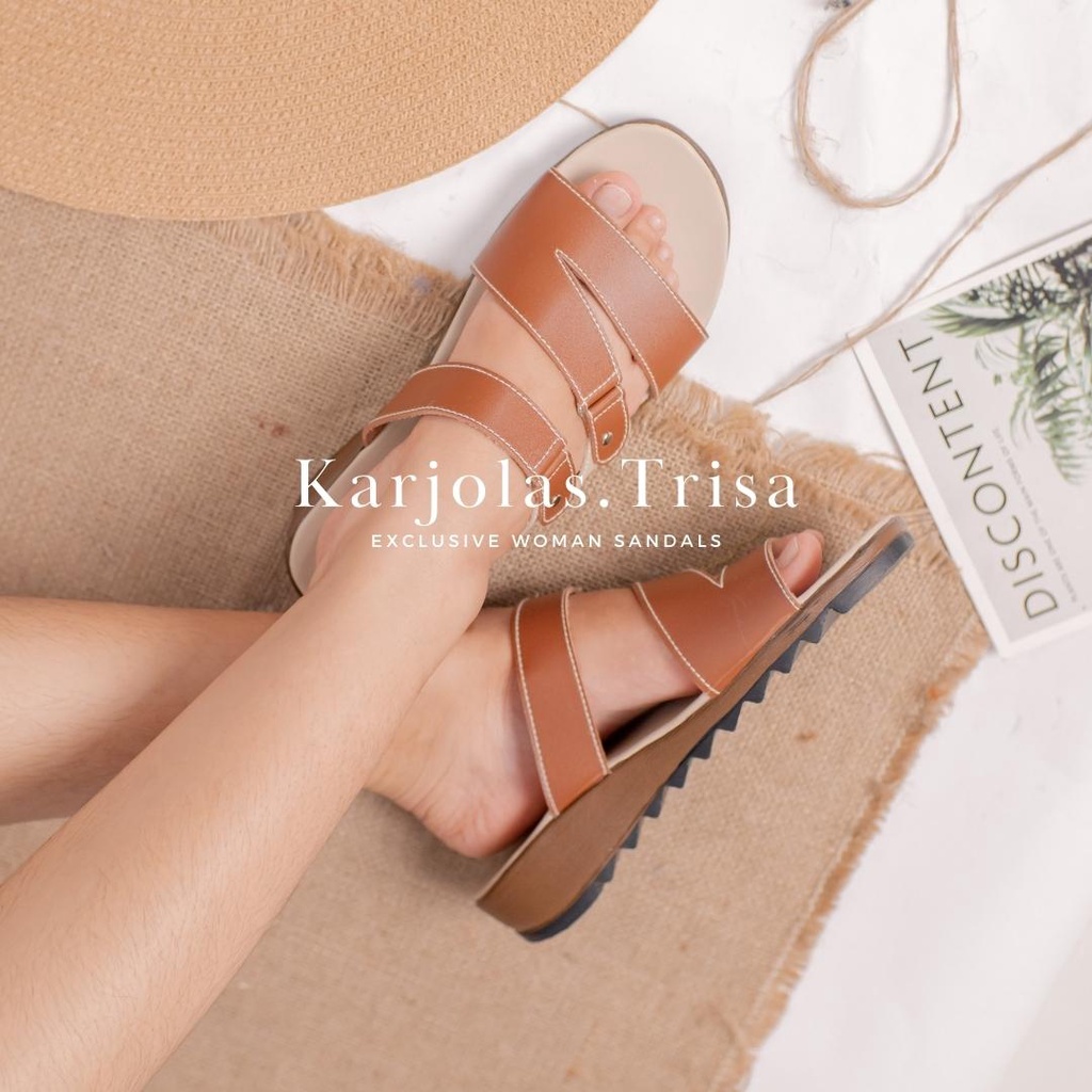 TRISA Sandal Wedges Wanita Kulit Sintetis By Karjolas | Sandal Kasual Perempuan