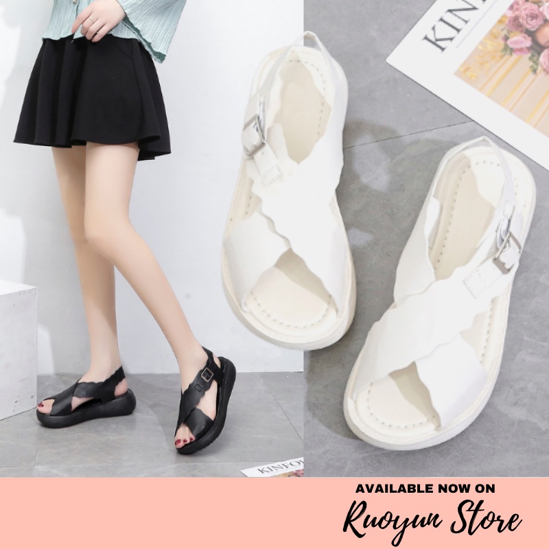 RYX - Wavy Gesper Sepatu Wedges Wanita Fashion Casual - Import Ori