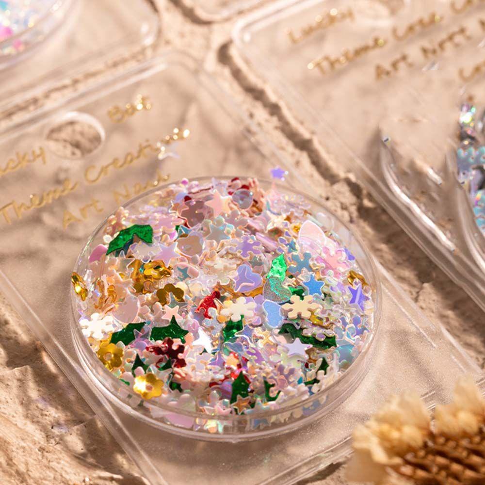 AUGUSTINA Agustin 3D Stiker Kuku Nail Art Aksesoris Pesona Nail Art Ornamen Snowflake Hias Confetti Pentagram Kuku Payet