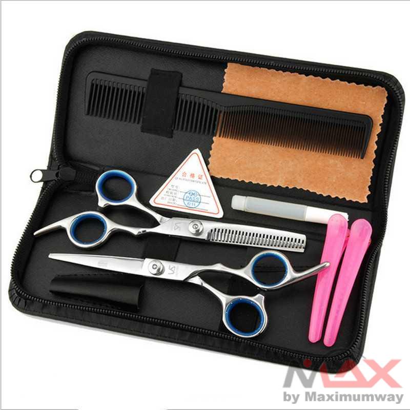 Biutte.co Gunting Rambut Salon &amp; Barbershop PROFESIONAL 6 Inch Profesional Stainless SteelBarber and hairdressing tool set flat tooth clipper curved finger rest scissors is highly polished Sharp 1 set Scissors hairdres 7.0 inch Professional pet scissors