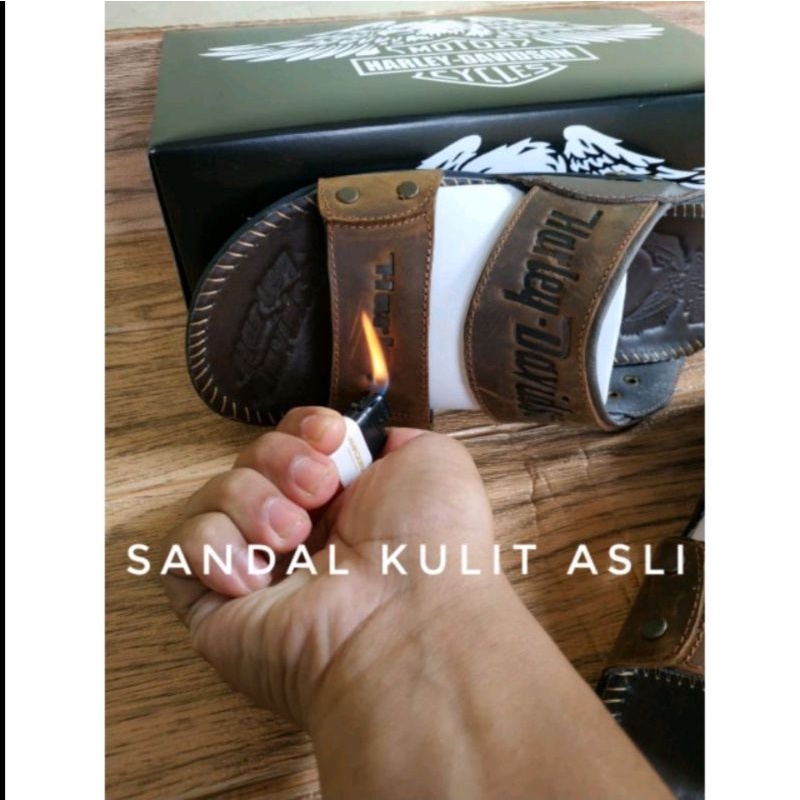 Sandal Kulit Pria Harley Davidson Original Full Kulit asli Sandal Slop Pria Kulit Murah Kulit