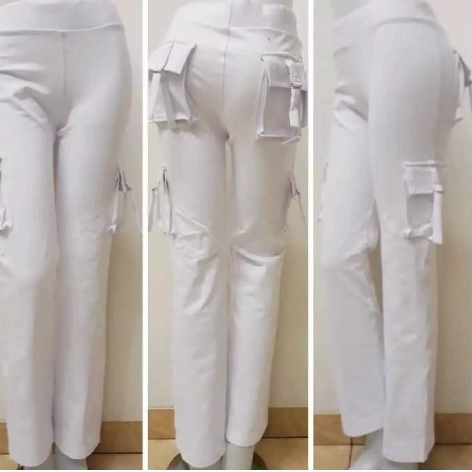 CELANA SENAM CARGO WANITA KEKINIAN WARNA PUTIH TERLARIS F3I4