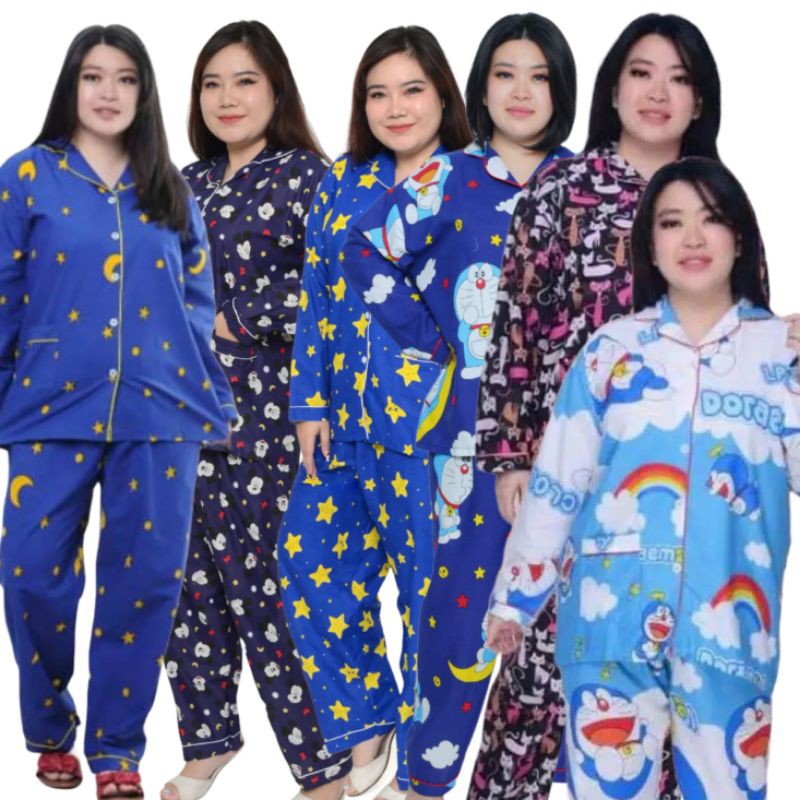 part 1 / baju tidur lengan panjang SET celana PP LD 120 / piyama jumbo katun jepang karakter / piama
