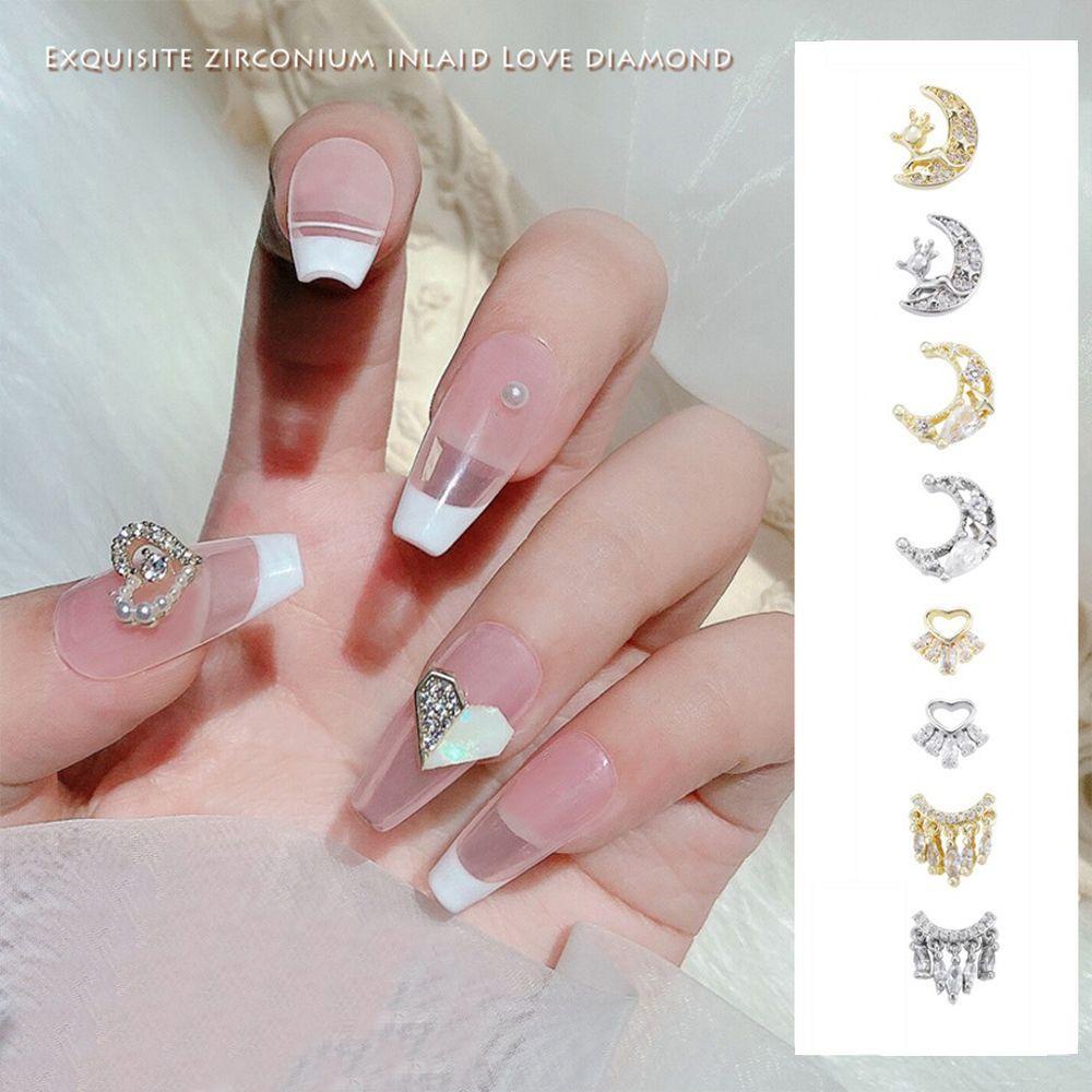 AUGUSTINA Agustinina Nail Art Charms Moon Alloy Berlian Imitasi Salon Kuku Manikur Aksesoris Hiasan Kuku DIY Bahan Kuku