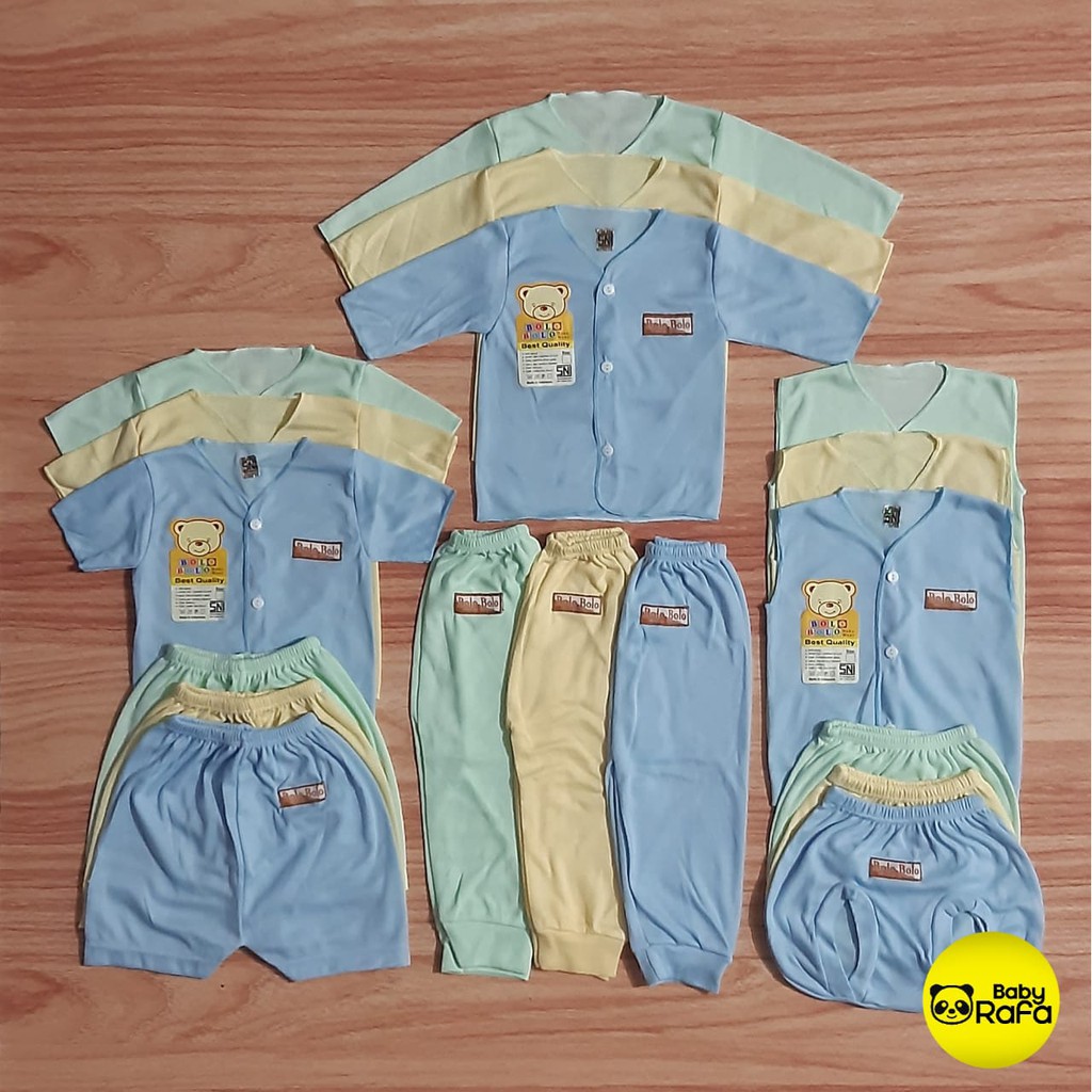 Paket Hemat Baju Bayi Polos 18 pcs / 9 stel merk SNI BOLO - BOLO