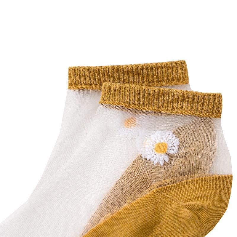 Kaos Kaki WANITA Transparan Printing DAISY / Ultra Thin Crystal Mesh Ankle Socks