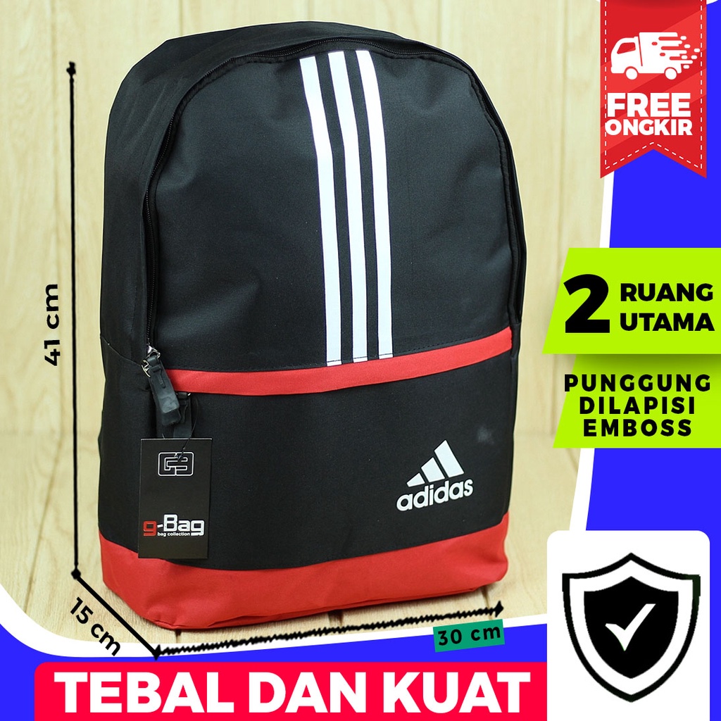 Tas Punggung Cowok Cewek Pria Wanita Adidas Model Distro Hitam Merah