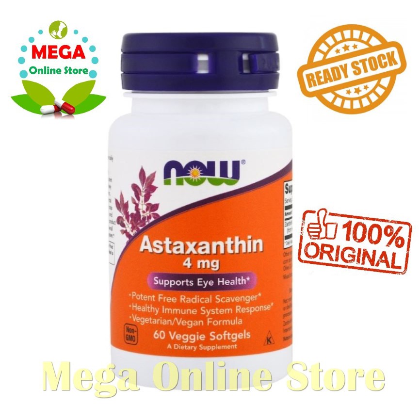 Now Foods Astaxanthin 4 mg 60 Veggie Softgels Vitamin Mata