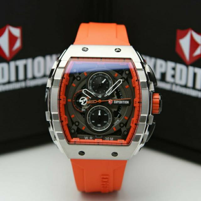 EXPEDITION E6782 SILVER ORANGE RUBBER JAM TANGAN PRIA ORIGINAL
