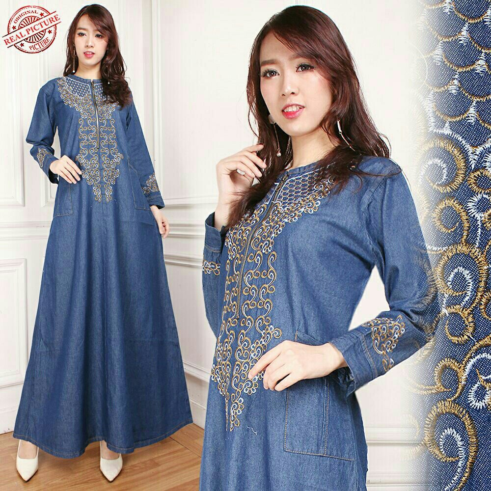 SB Collection Dress Maxi Verina Gamis Jeans Longdress Jumbo Wanita