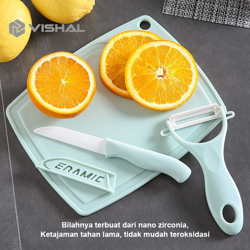 VISHAL Pisau Set Keramik 3 In 1 Talenan Knife Set Peeler Buah Ceramic Fruit Knife VS-1806