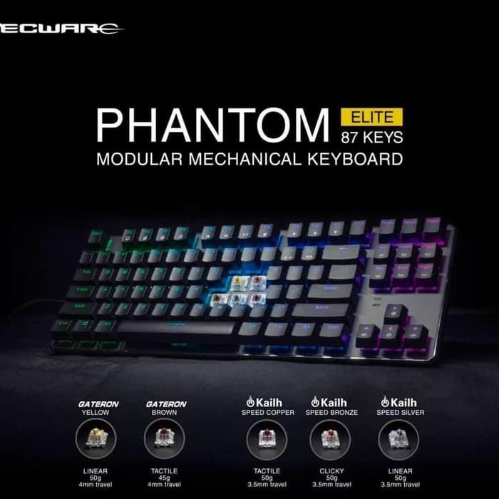 Tecware Phantom Elite 87 RGB Mechanical Keyboard - GATERON Yellow | Blue | Red | Black Gaming Keyboard