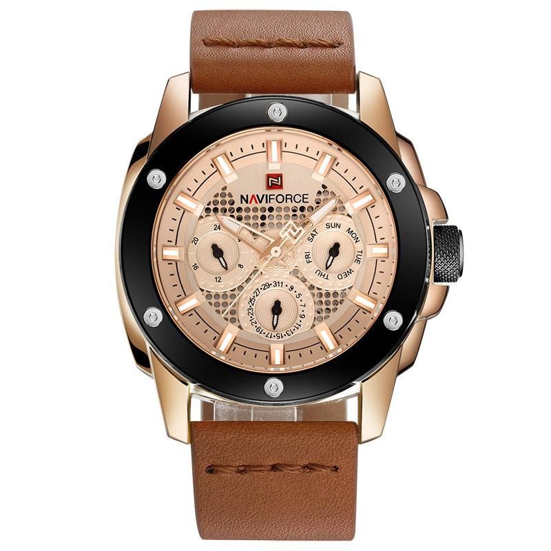 Jam Tqngan Naviforce Pria Tali Kulit Original