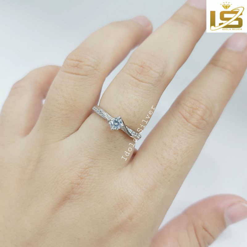 CINCIN PERAK ASLI SILVER 925 LAPIS EMAS PUTIH MODEL SOLITER POLOS GELOMBANG - PERHIASAN PERAK WANITA