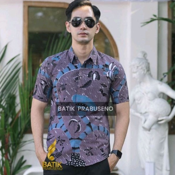 Sabdomuda Lengan Pendek Slimfit Original Baju Batik Prabuseno Kemeja Pria Bahan Katun Printing Halus