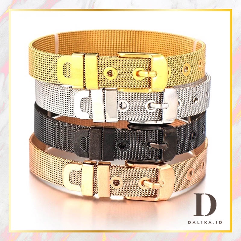 Gelang Titanium Wanita Gesper Sabuk Emas Titanium Stainless Steel Premium Anti Karat Dalika