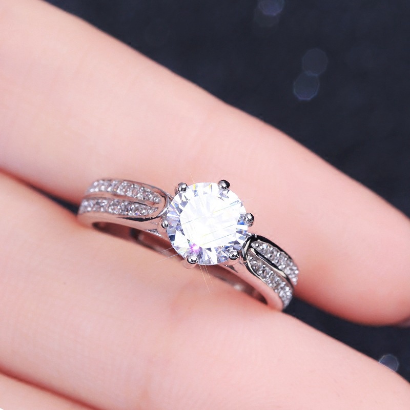 Cincin 1 Karat Halo Silver 925 Ukuran Bisa Disesuaikan Untuk Wanita 728C1