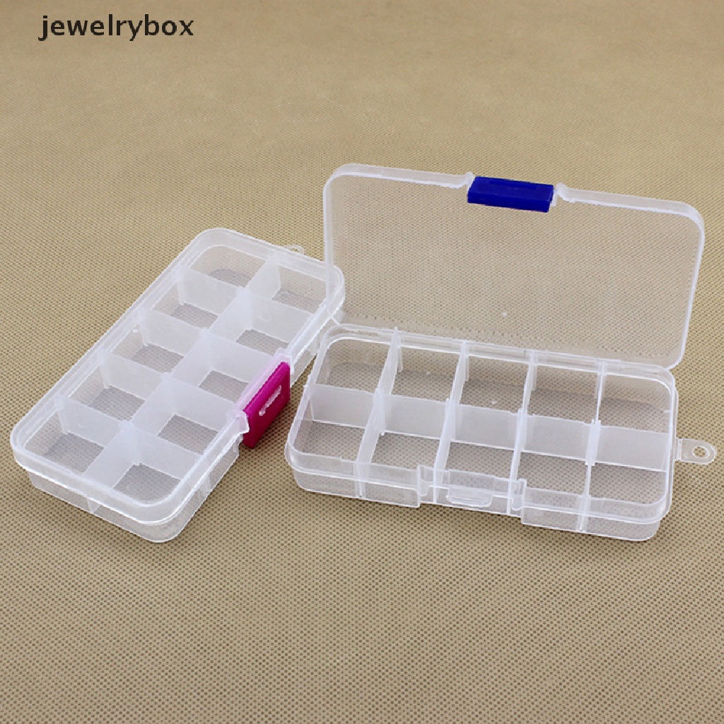 (jewelrybox) Kotak Penyimpanan / Organizer Obat / Perhiasan / Manik-Manik / Pil / Nail Art 10 Sekat Bahan Plastik Transparan