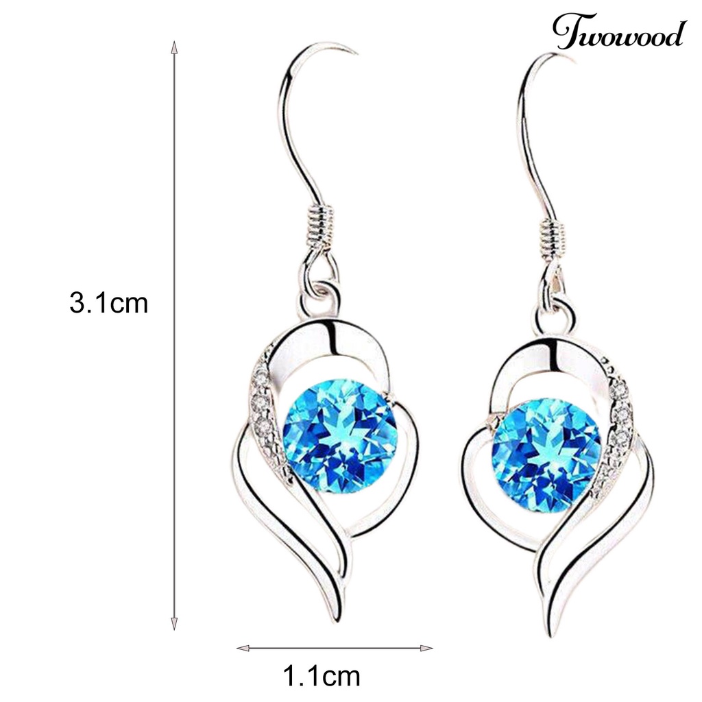 Twowood 1 Pair Hook Earrings Hollow Out Heart Shape Jewelry Electroplated Long Lasting Drop Earrings for Wedding