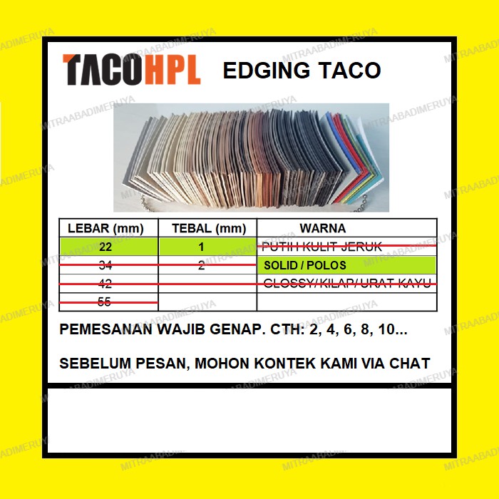 Edging TACO HPL 22/1 mm Solid / Polos