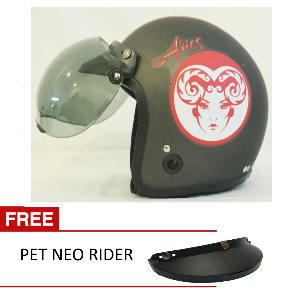 HELM BOGO / MVSTAR HELM ZODIAK ARIES  - VISOR BSTAR CEMBUNG Model BOGO + FREE NEO PET RIDER