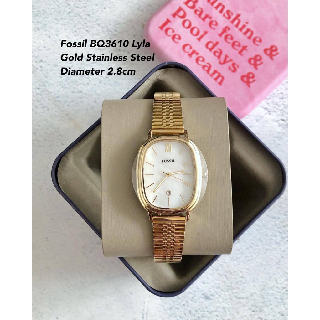 Jam Tangan Wanita Original Fossil BQ3610 Gold Stainless Size Kecil