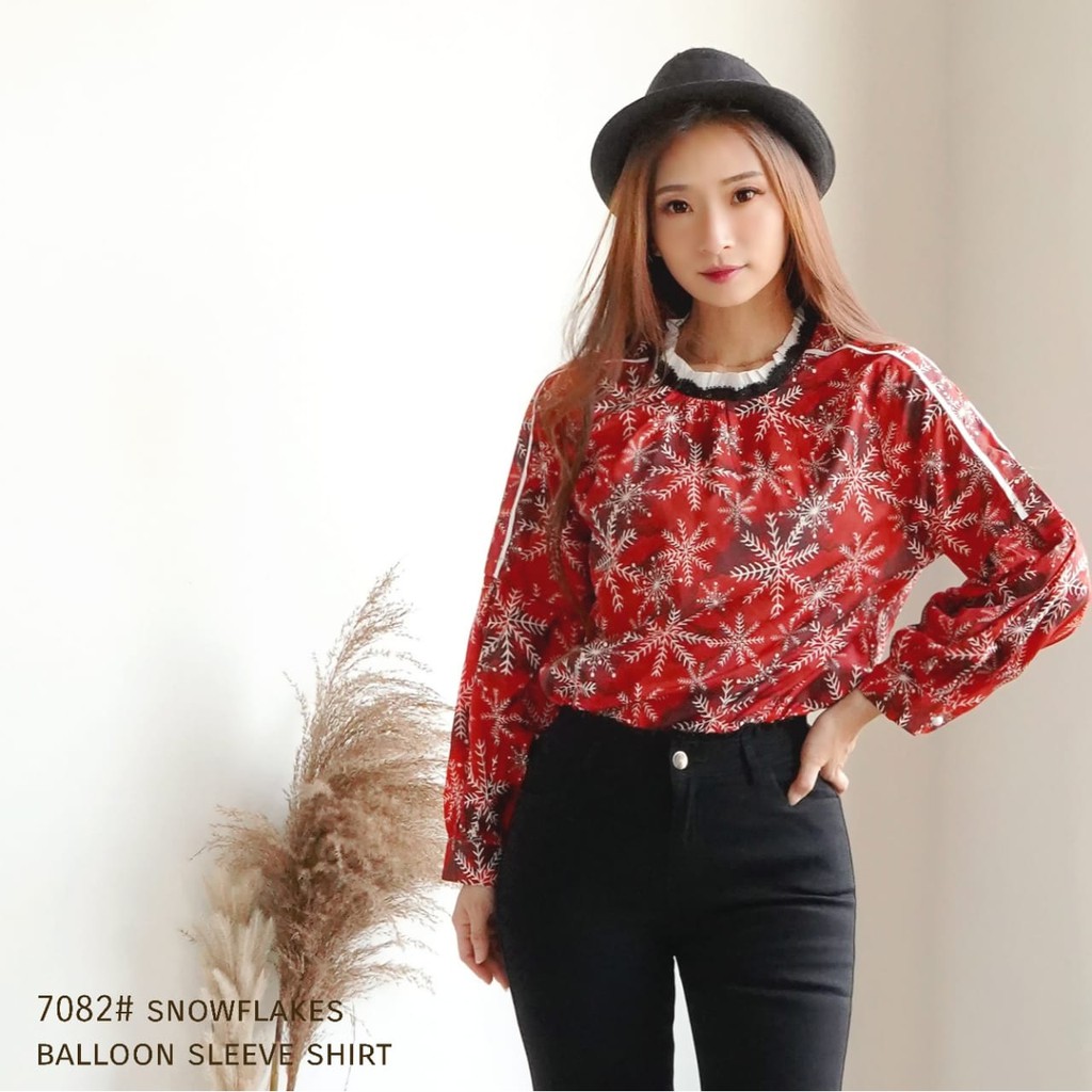 BLOUSE 7082 3M THREE M TM SNOWFLAKES BALOON SLEEVE SHIRT TOP IMPORT