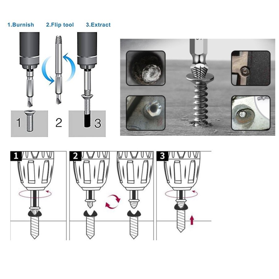 Mata Bor bisa Buka Skrup Rusak Screw Extractor Broken Striped Remover