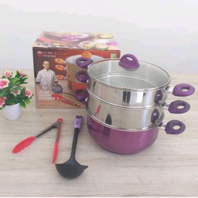 Panci Super Steamer/ Panci kukus 3 susun SUPRA ukuran 28Cm Warna