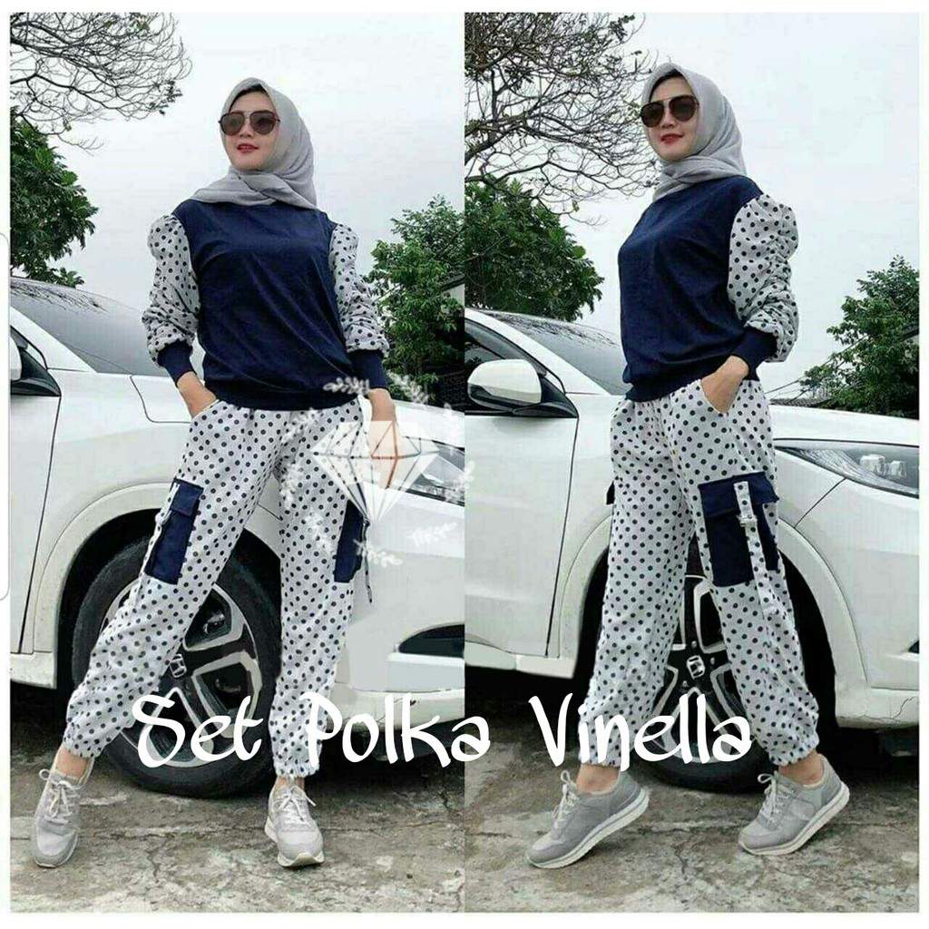 SET POLKA VINELLA mR / SETELAN CELANA JOGER WANITA