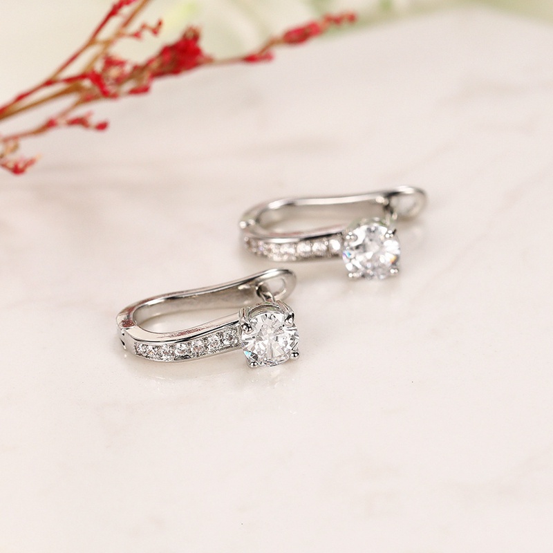 Anting Bulat Lapis Silver Dengan Kristal Kubik Zirconia Untuk Wanita