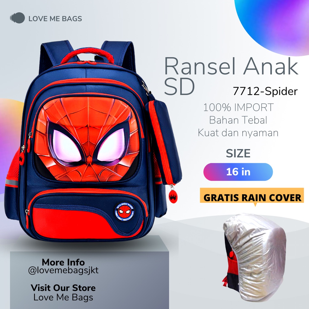 Tas Anak Laki Laki LMB Tas Sekolah Import Kualitas Premium Bahan Kuat dan Nyaman di pakai Gratis Kotak Pensil Timbul 6D Karakter Superhero