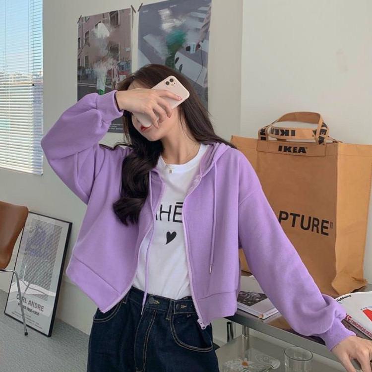 NEW PRODUCT 7739 JAKET WANITA CROOP HOODIE ZIPPER LILAC - JAKET WANITA ㊫