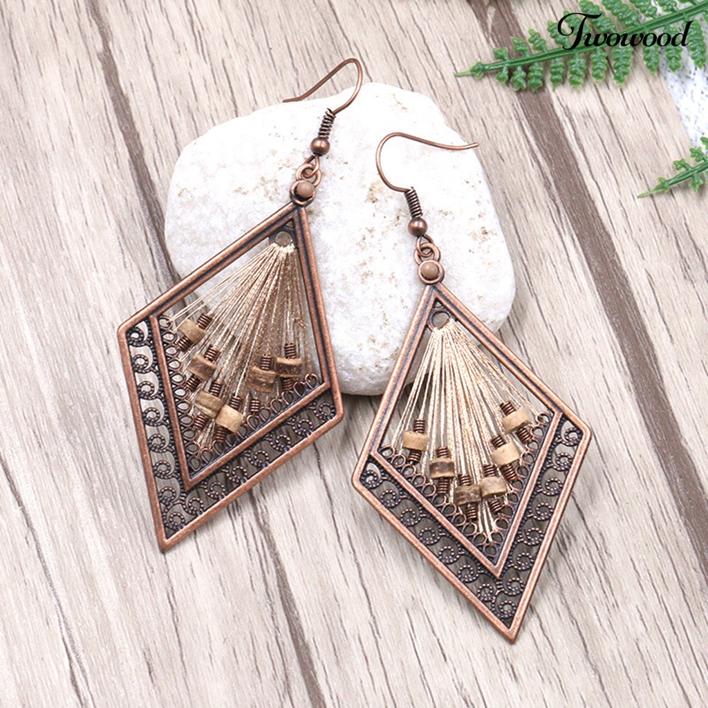 1 Pasang Anting Hook Bentuk Water Drop Aksen Manik-Manik Gaya Bohemian Untuk Wanita