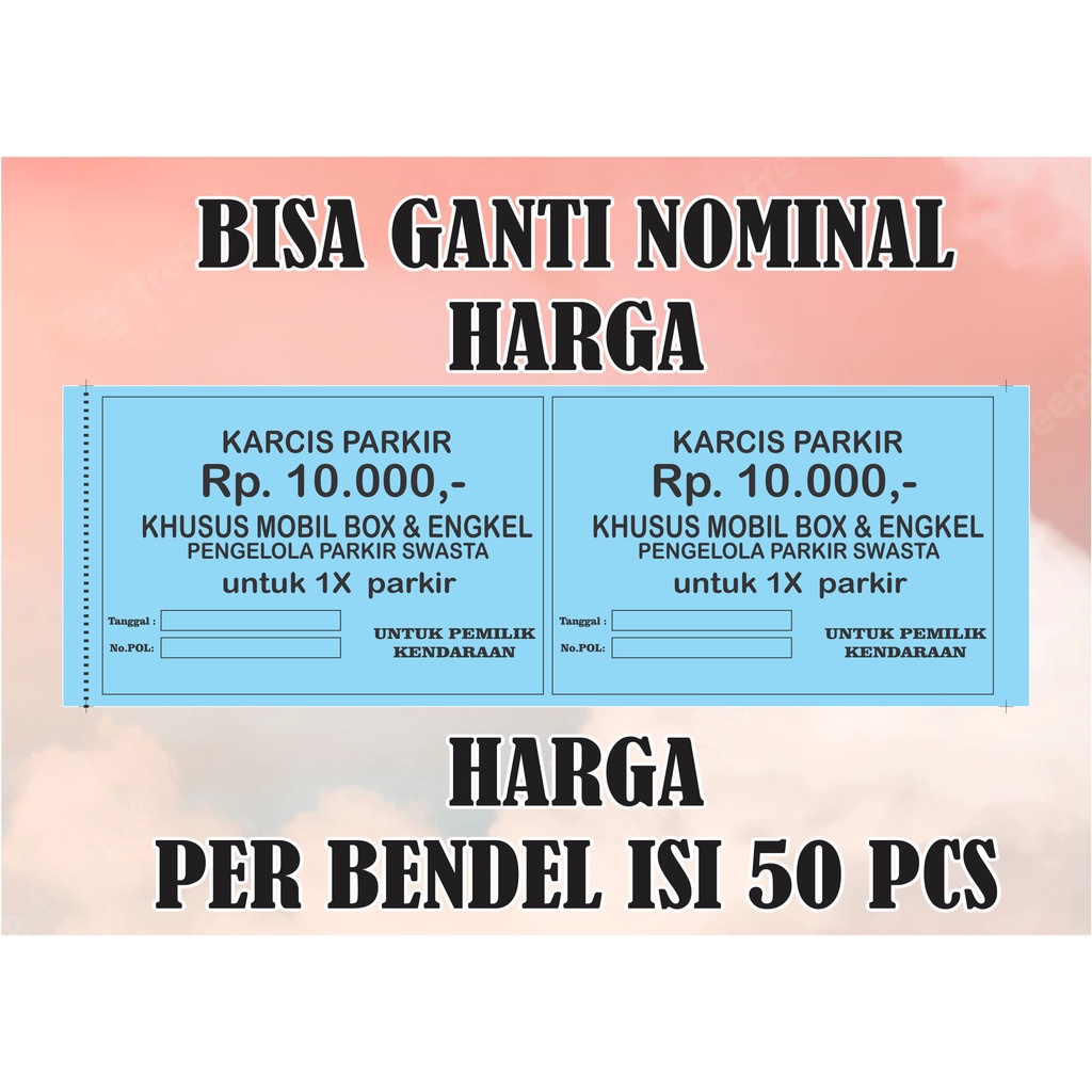 

Tiket atau Karcis parkir BOX DAN ENGKEL eceran